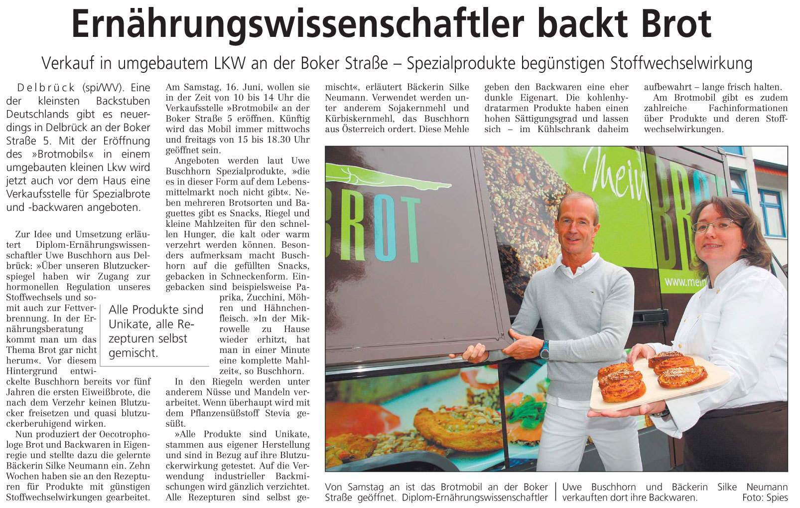 Bericht des Westfälisches Volksblatt vom 15.06.2012 über Mein-Brot.info Uwe Buchhorn